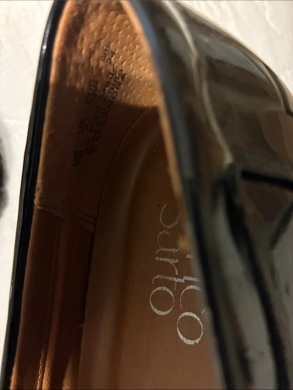 Franco Sarto Black Patent Leather Slip-On Penny Loafers
